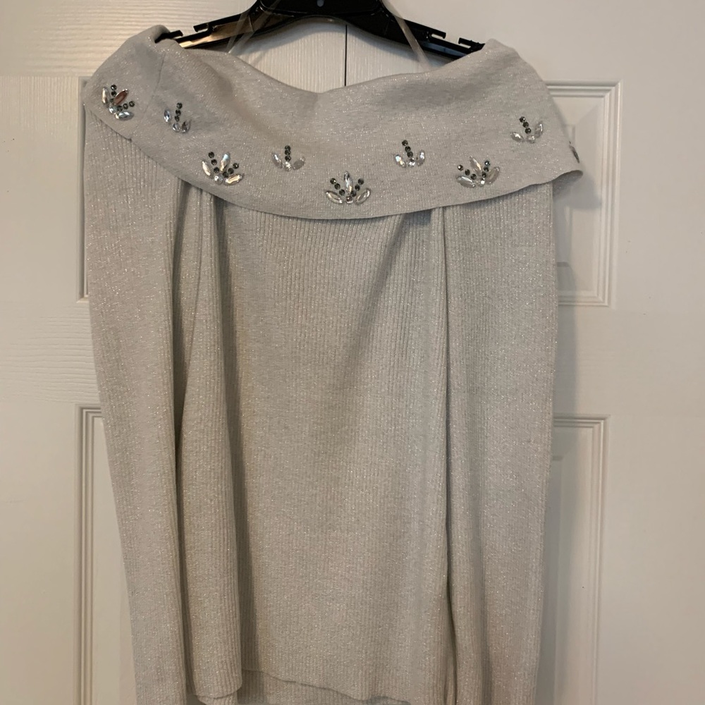 Lauren Michelle jeweled studded cowl neck sweater